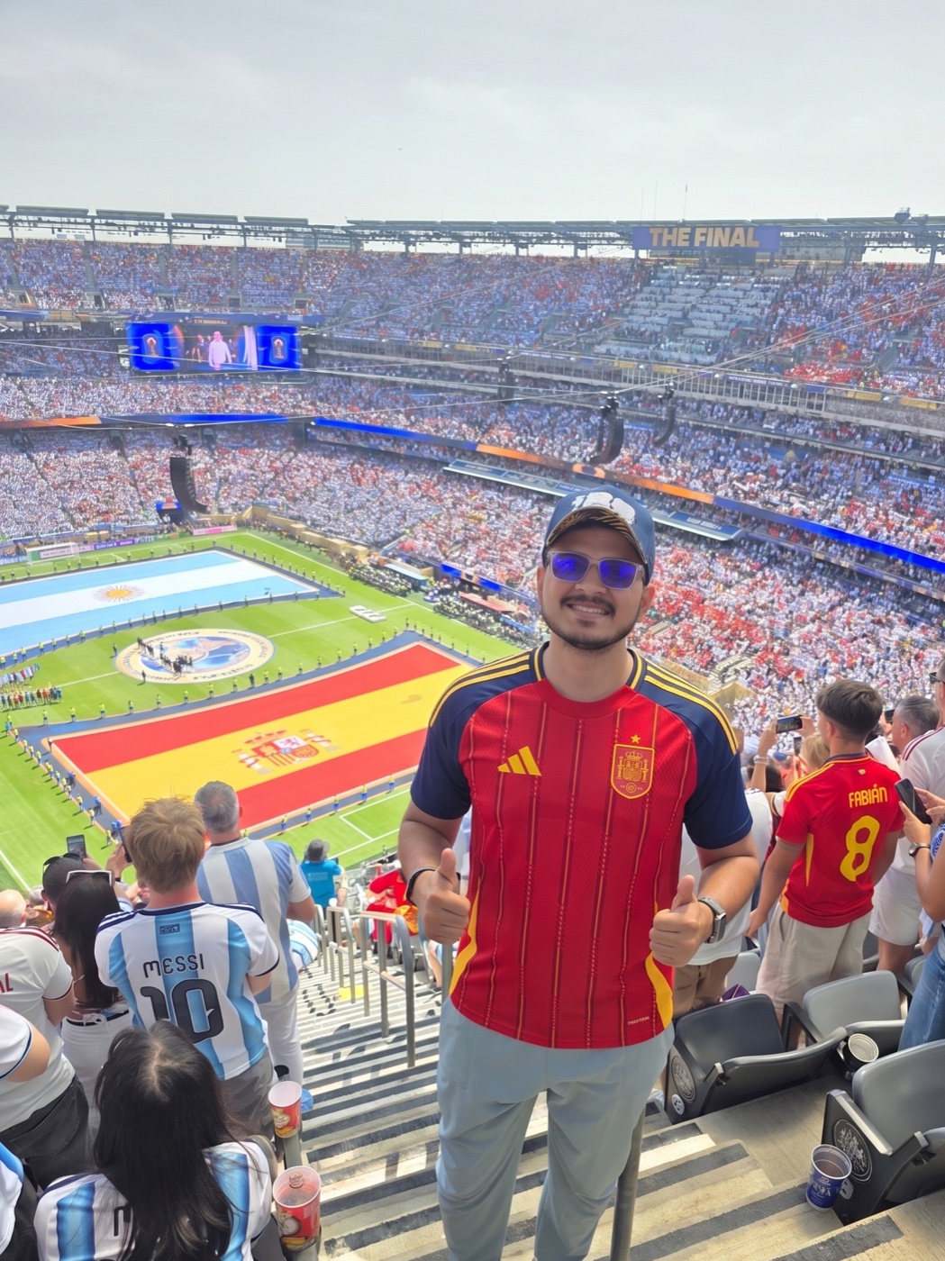 At the World Cup final at MetLife Stadium, the Argentina and Spain flags unfurled across the pitch behind